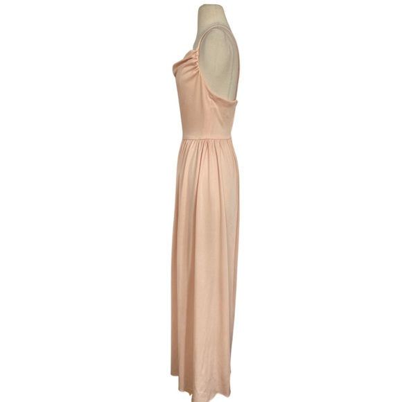 True 60's / 70's Peach Draped Cowl Neck Spaghetti Strap Prom Formal Evening Gown - Picture 3 of 13